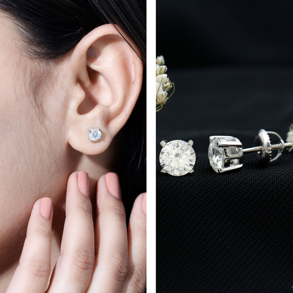 2 Carat Moissanite Solitaire Stud Earrings in Silver