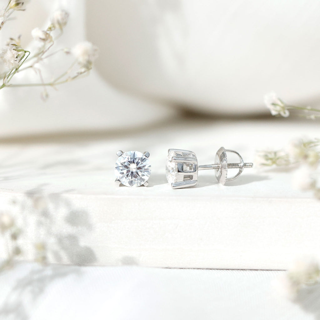 2 Carat Moissanite Solitaire Stud Earrings in Silver
