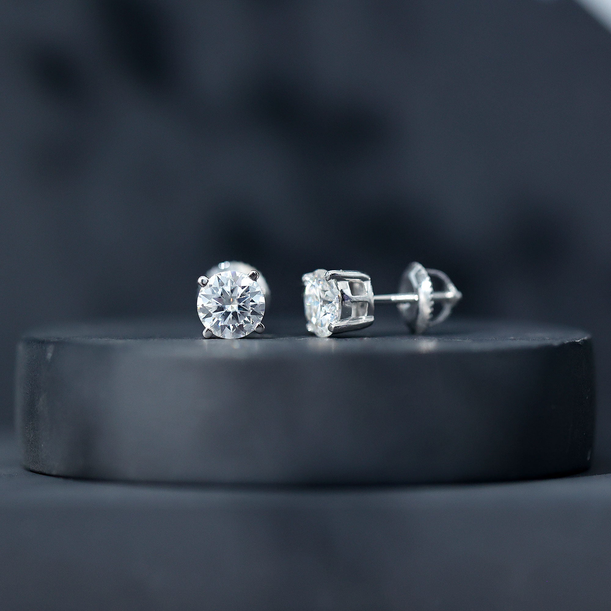 2 Carat Moissanite Solitaire Stud Earrings in Silver