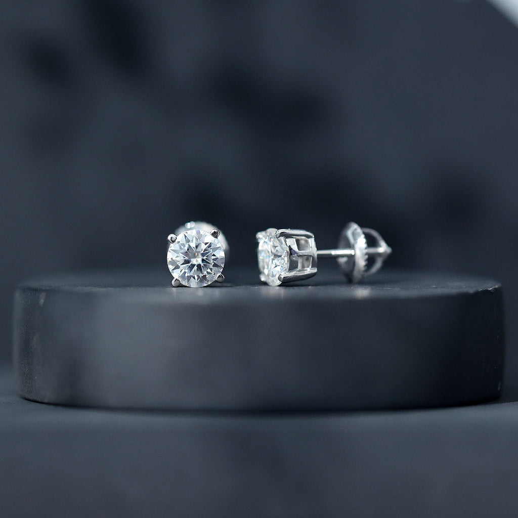 2 Carat Moissanite Solitaire Stud Earrings with Screw Backs