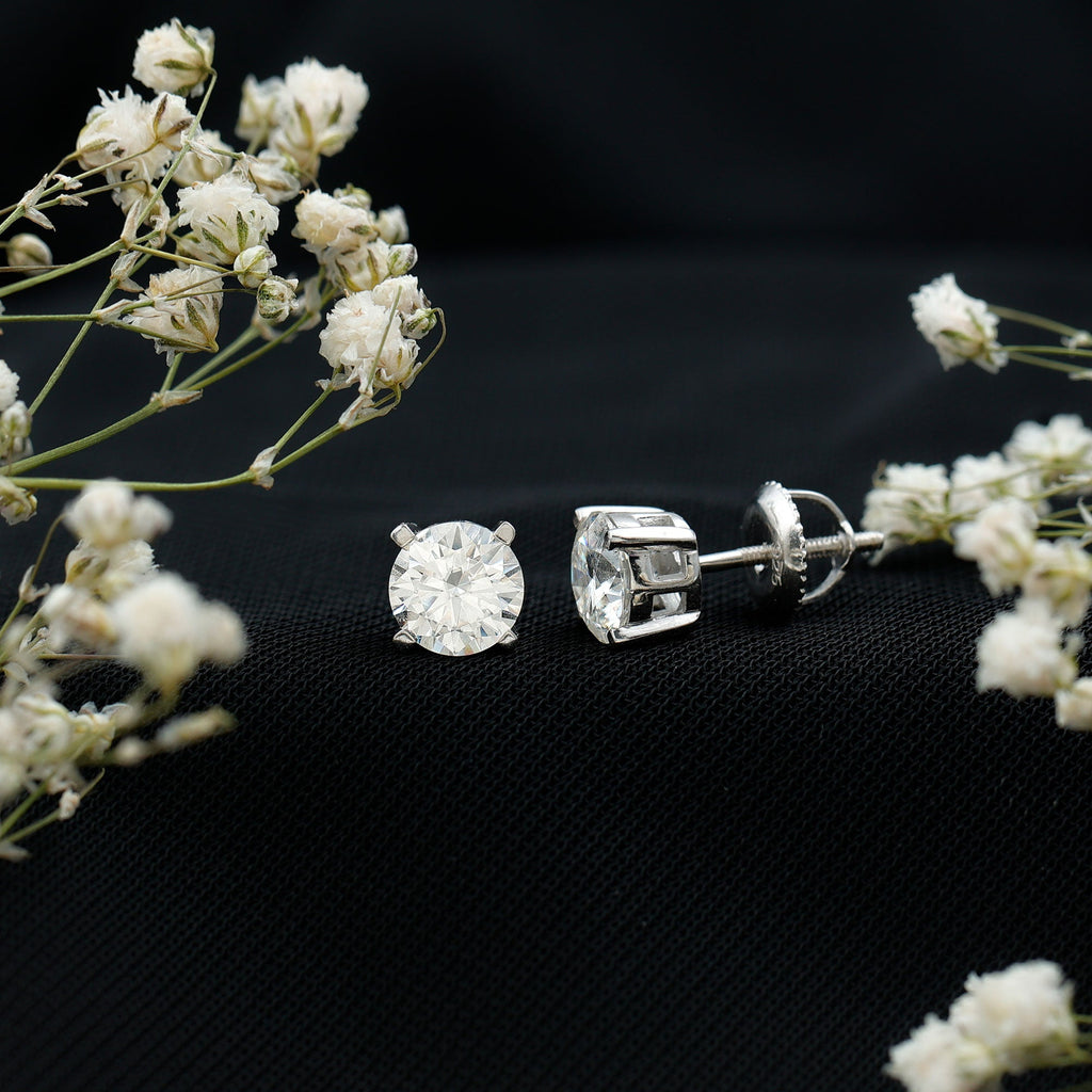 2 Carat Moissanite Solitaire Stud Earrings with Screw Backs