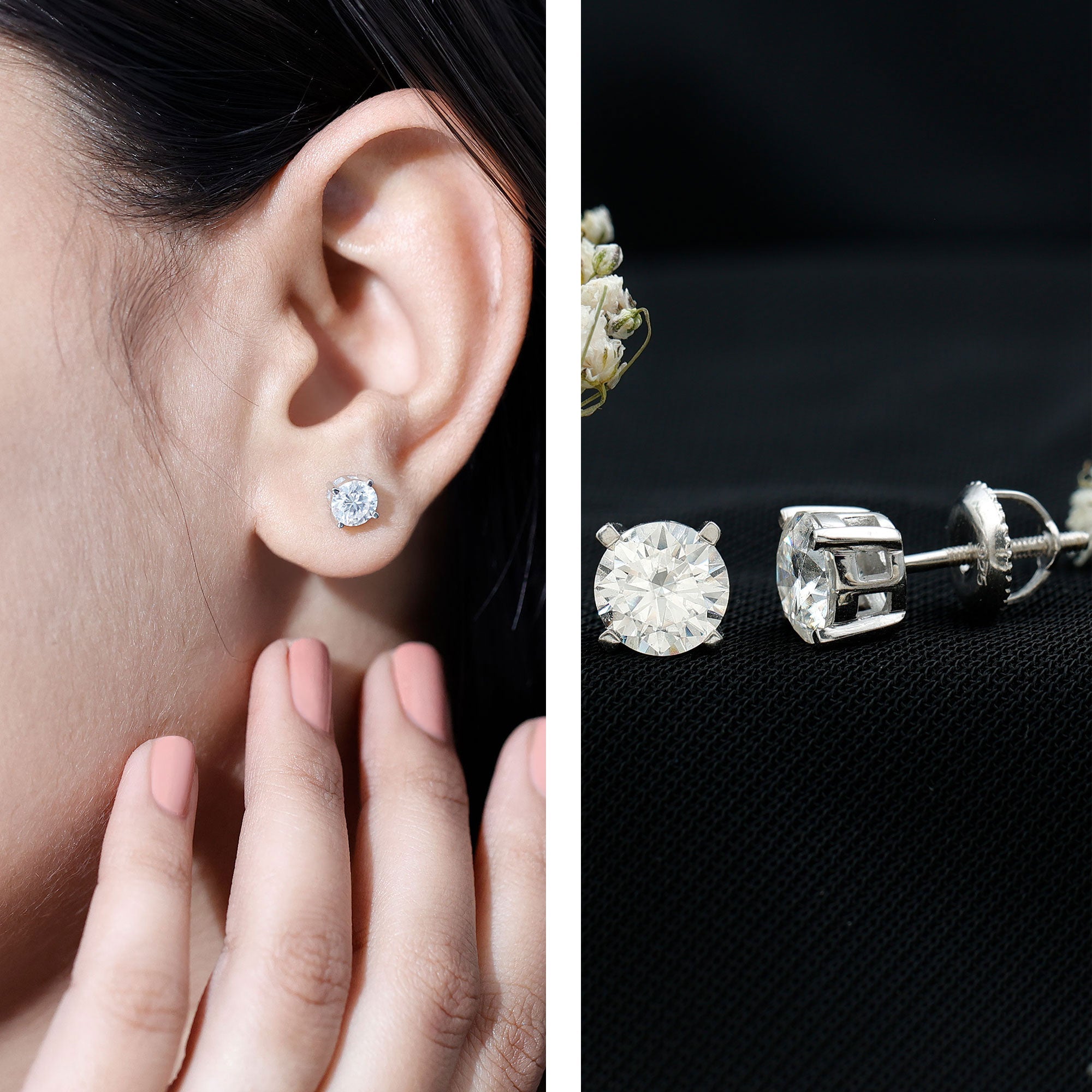 2 Carat Moissanite Solitaire Stud Earrings with Screw Backs