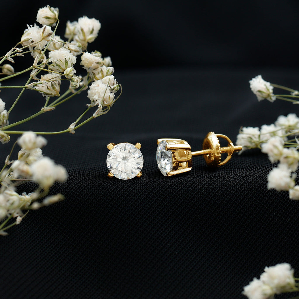 2 Carat Moissanite Solitaire Stud Earrings with Screw Backs