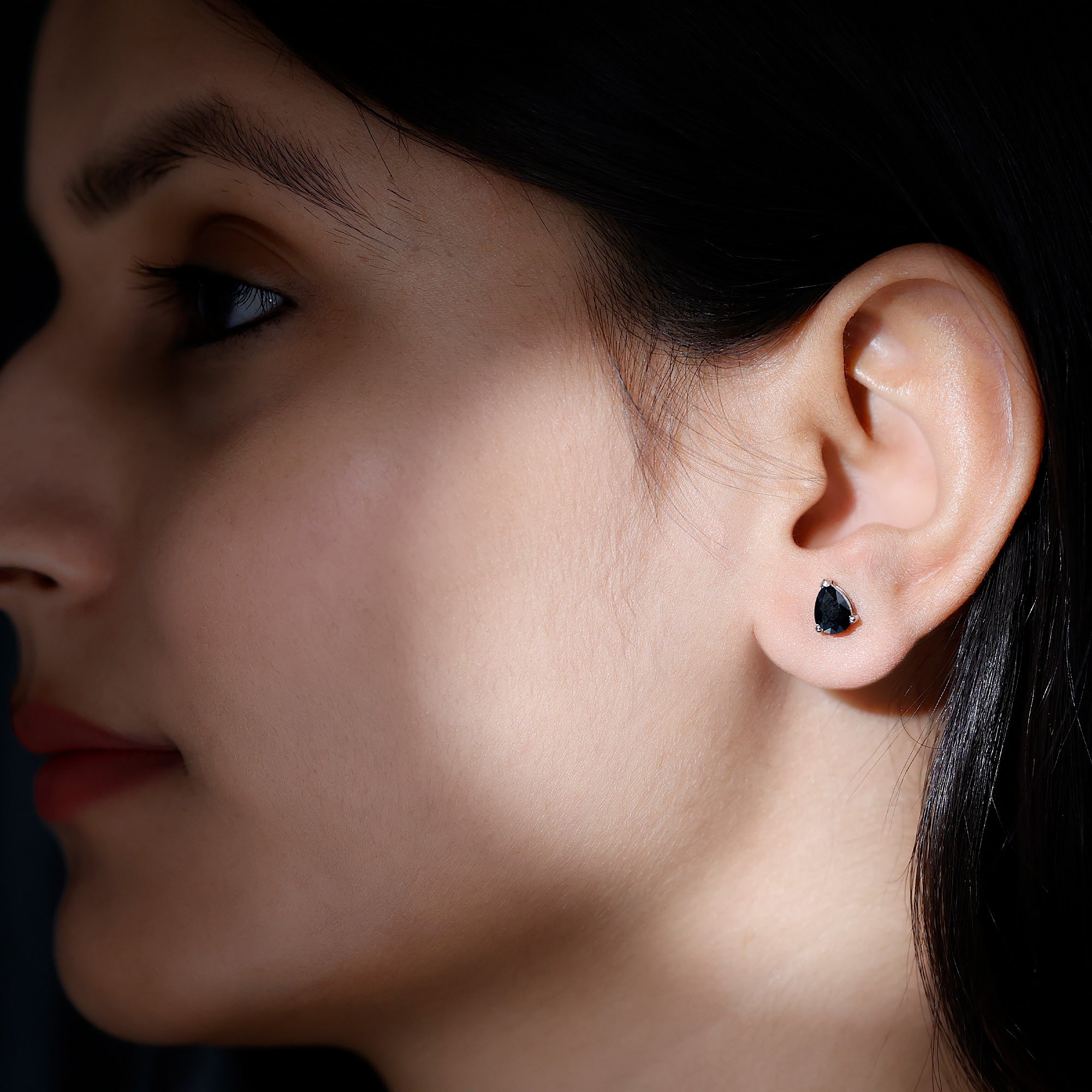 Certified Real Pear Shaped Black Spinel Earrings with Screw Back