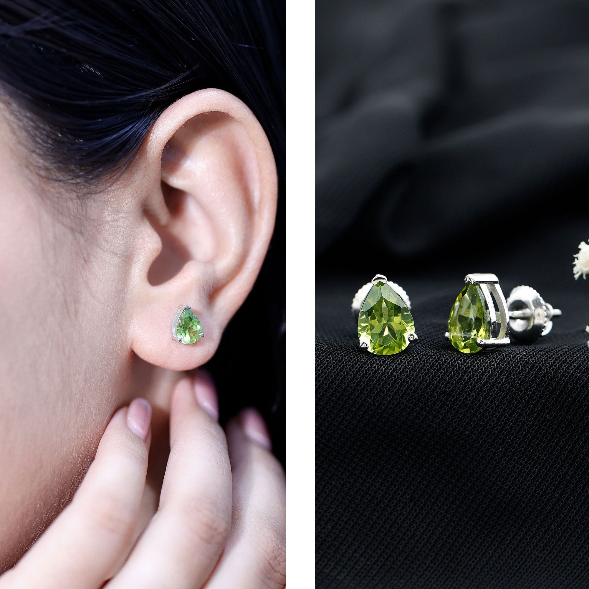 Natural Pear Shape 2 Carat Peridot August Birthstone Earrings