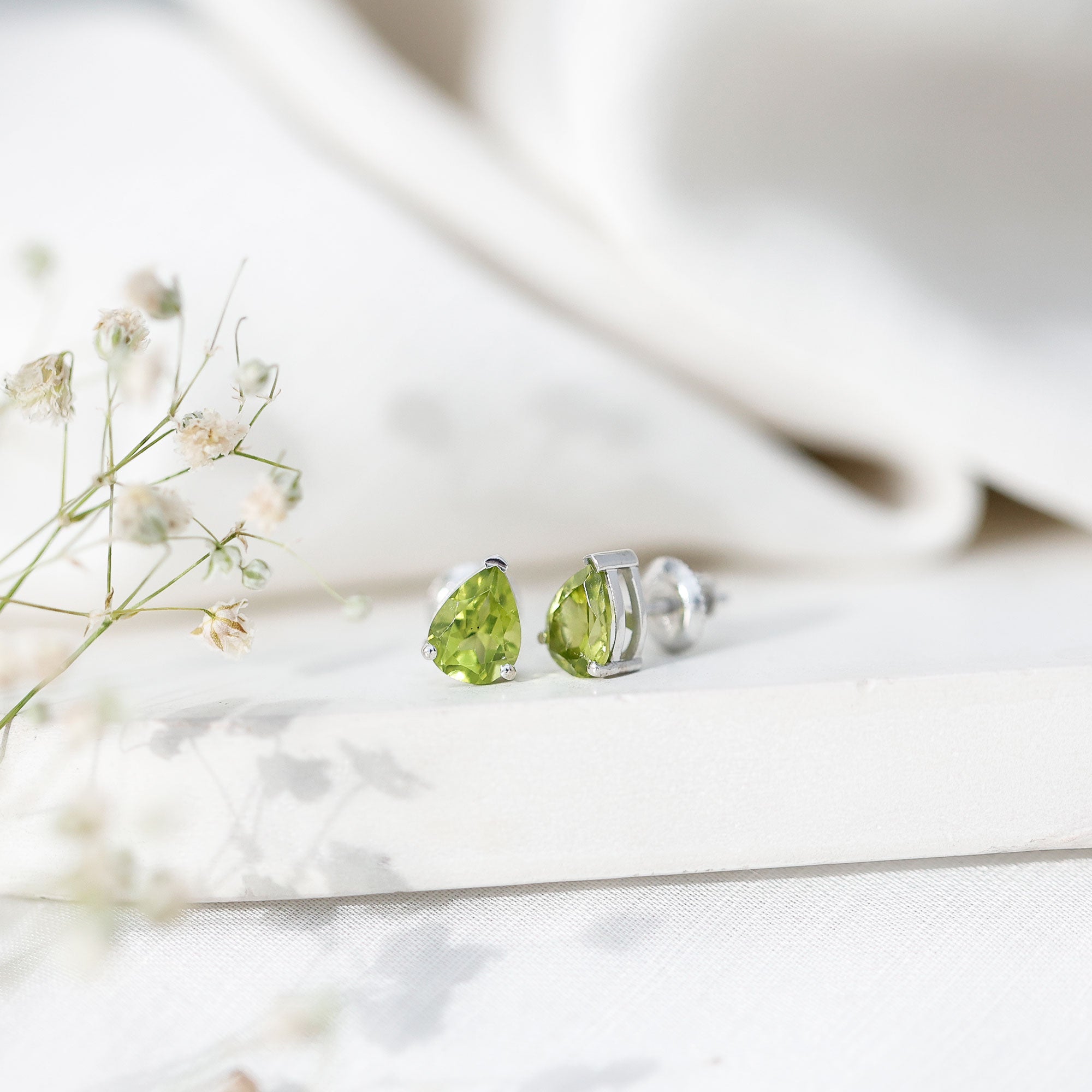 Natural Pear Shape 2 Carat Peridot August Birthstone Earrings