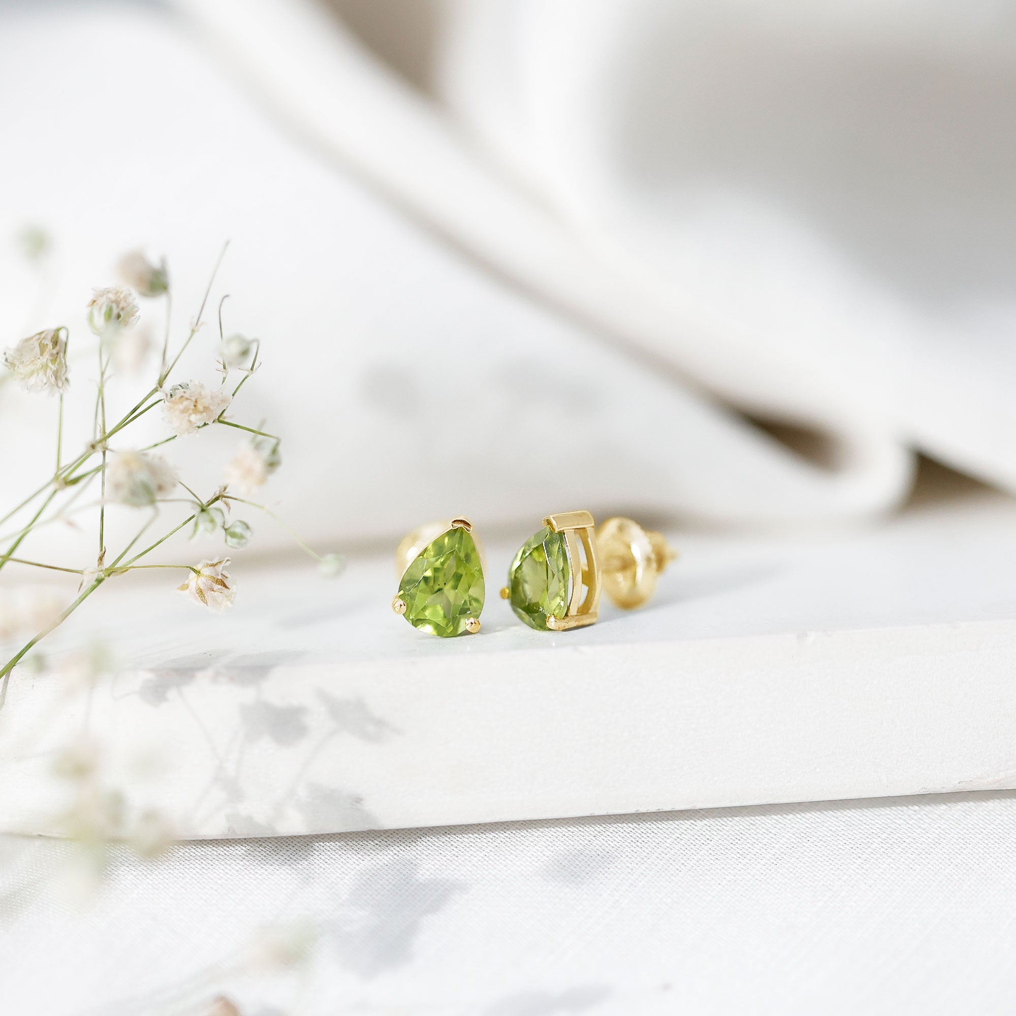Natural Pear Shape 2 Carat Peridot August Birthstone Earrings