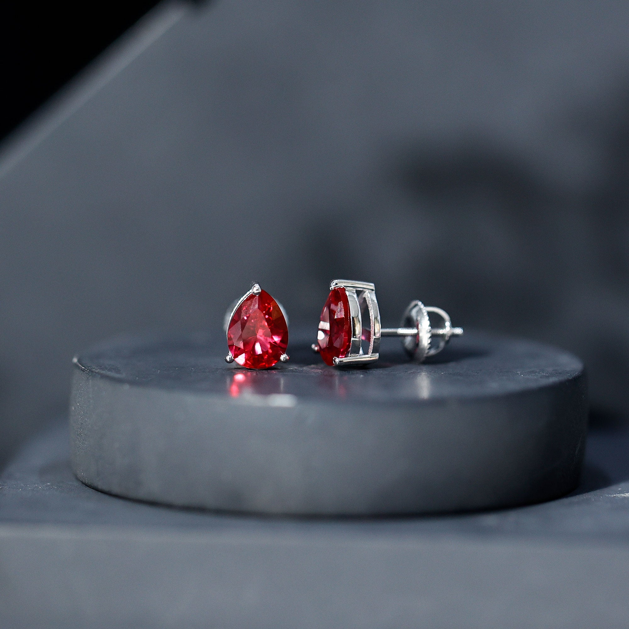 2 Carat Lab Created Ruby Teardrop Stud Earrings for Women