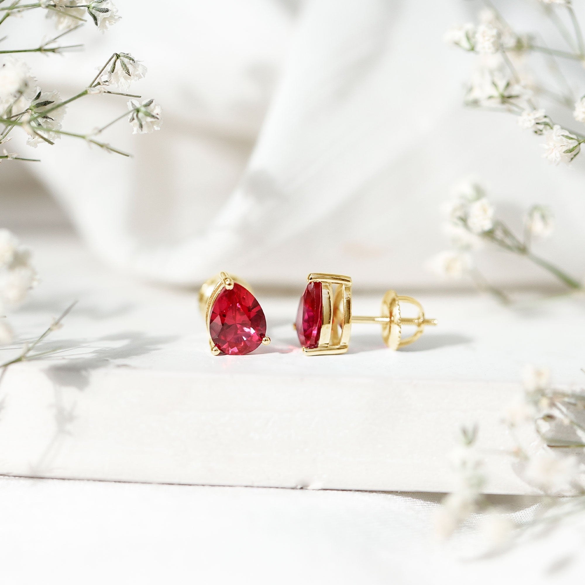 2 Carat Lab Created Ruby Teardrop Stud Earrings for Women