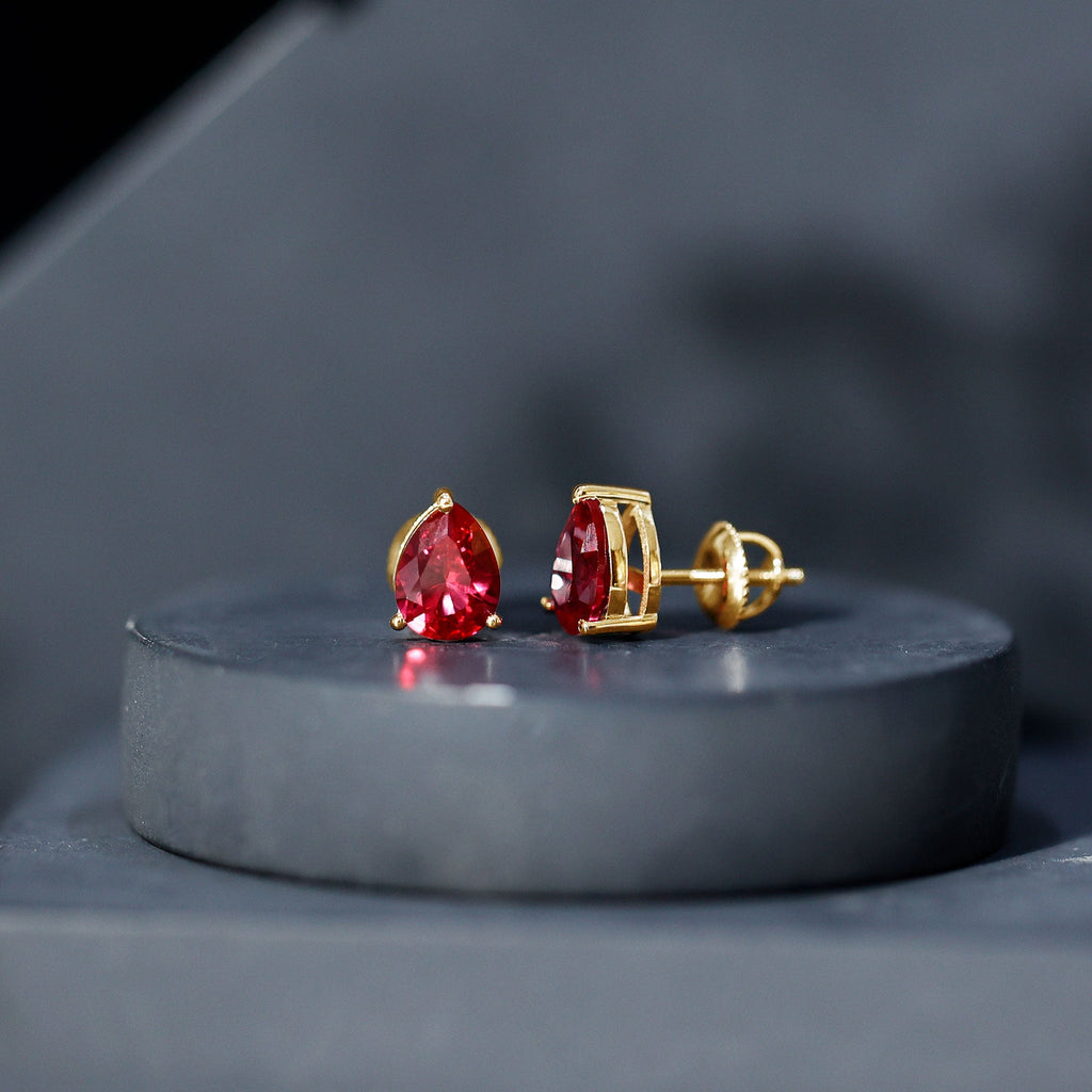 2 Carat Lab Created Ruby Teardrop Stud Earrings for Women
