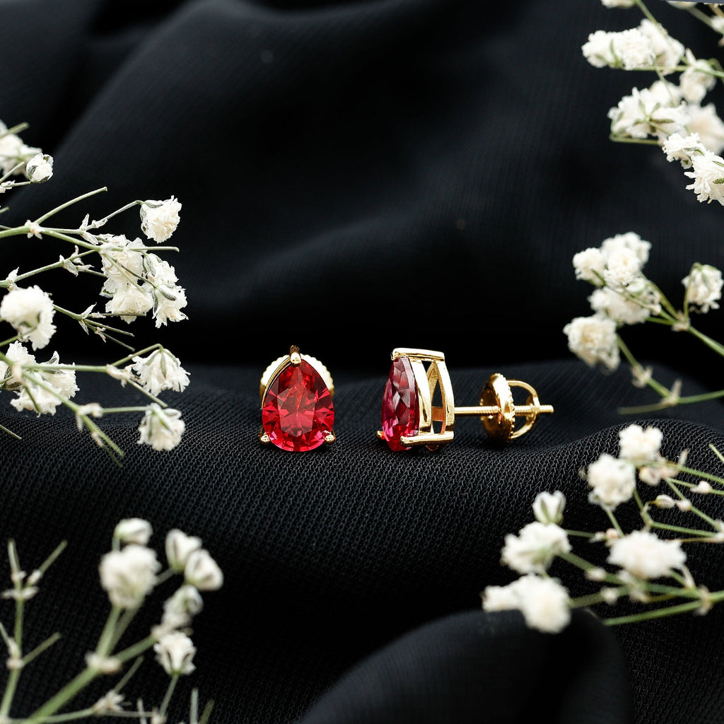2 Carat Lab Created Ruby Teardrop Stud Earrings for Women