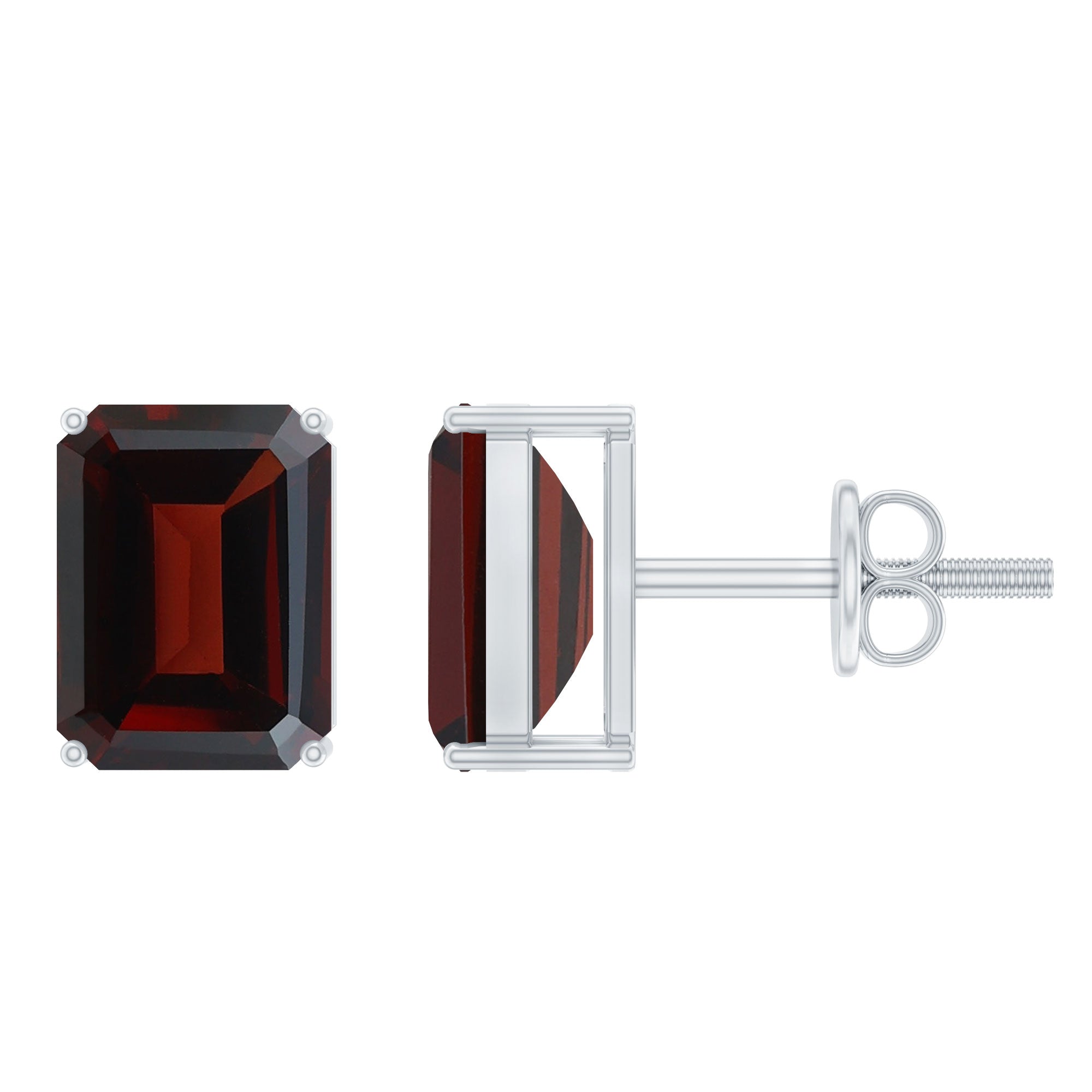 Real 4.32 Carat Emerald Cut Garnet Stud Earrings with Screw on Backs