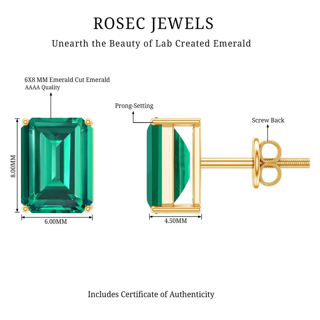 3.3 Carat Emerald Cut Lab Grown Emerald Solitaire Stud Earrings