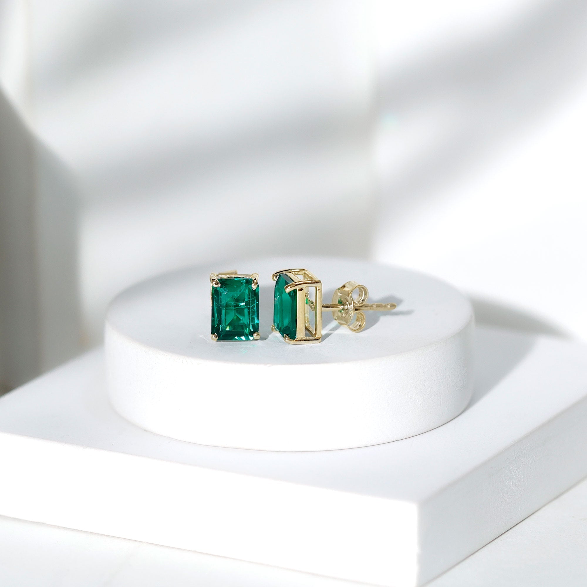 3.3 Carat Emerald Cut Lab Grown Emerald Solitaire Stud Earrings