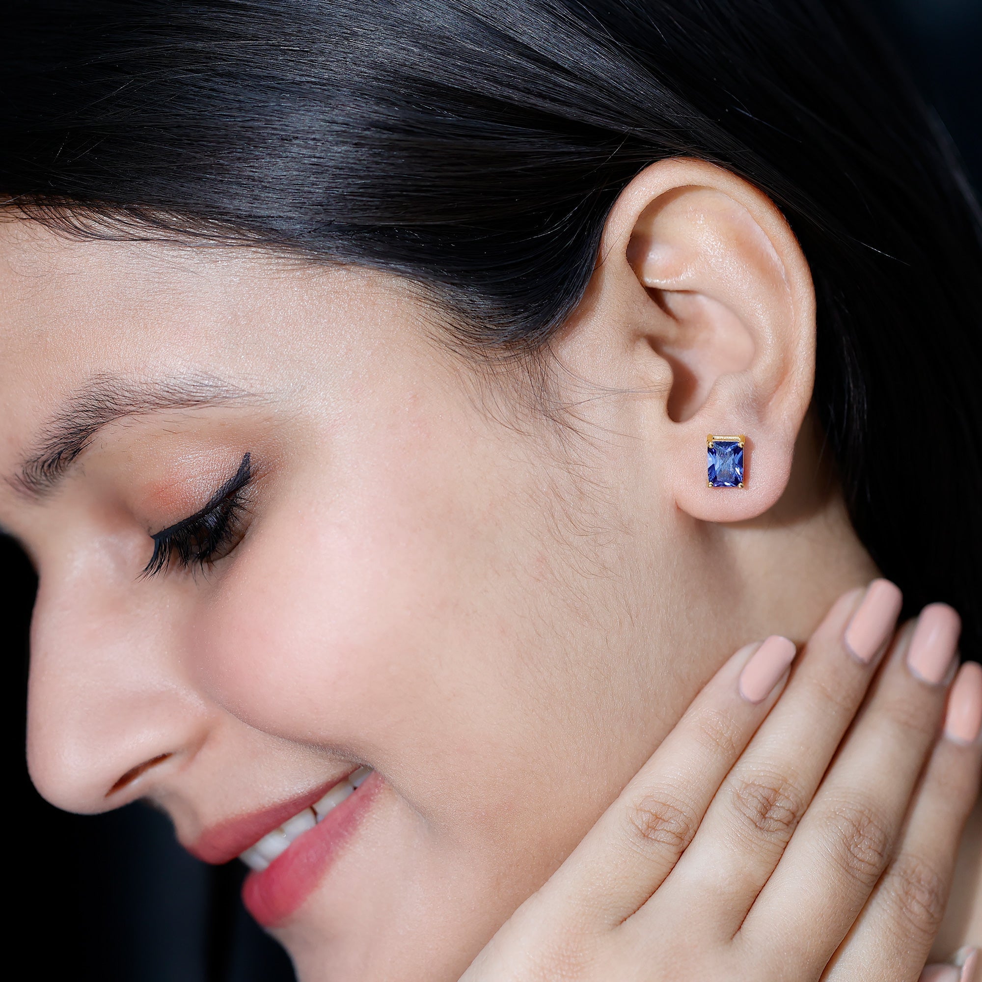 3.5 CT Emerald Cut Lab Created Blue Sapphire Big Stud Earrings