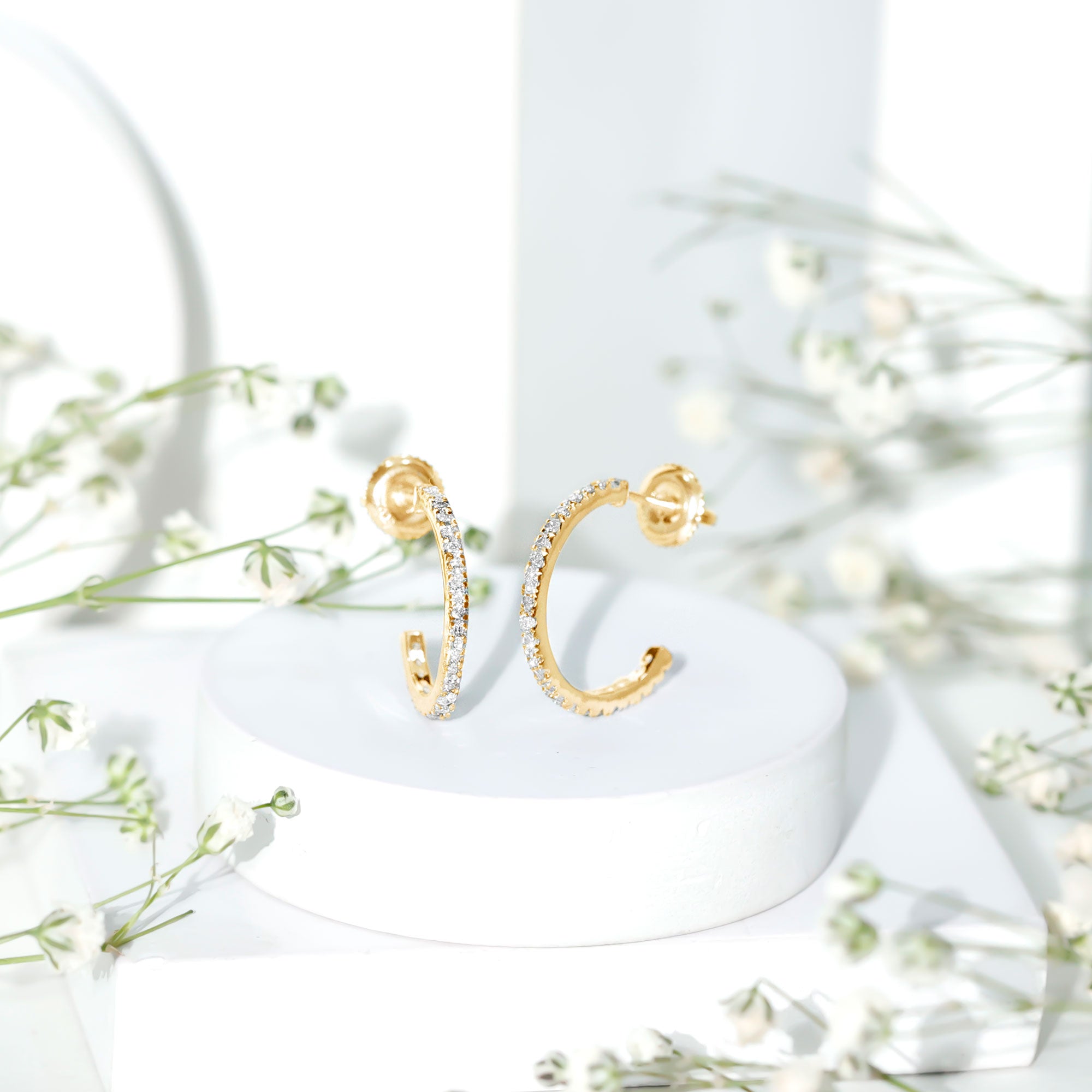 Round Shaped Diamond Hoop Earrings