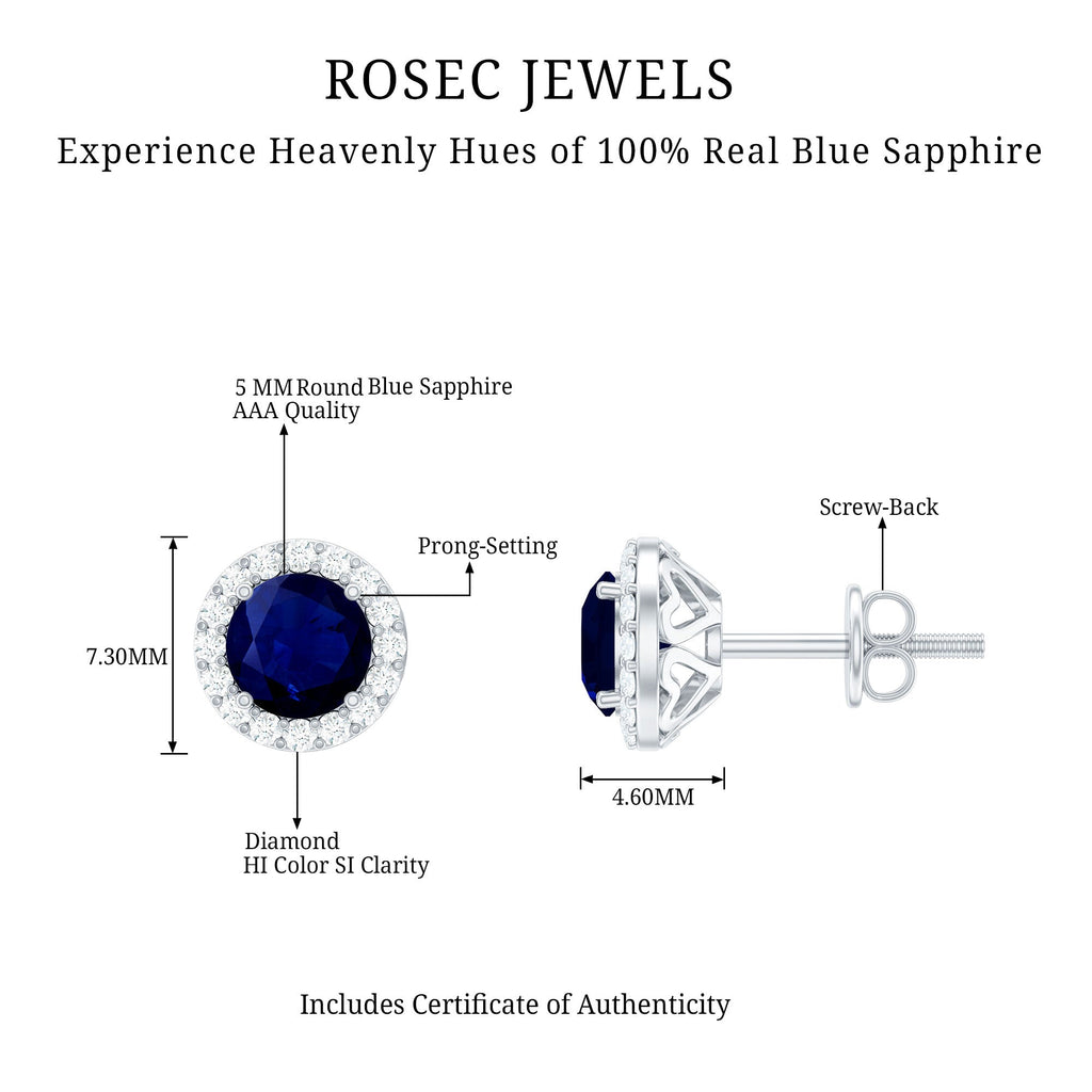 Real 1.9 Carat Blue Sapphire and Diamond Halo Stud Earrings
