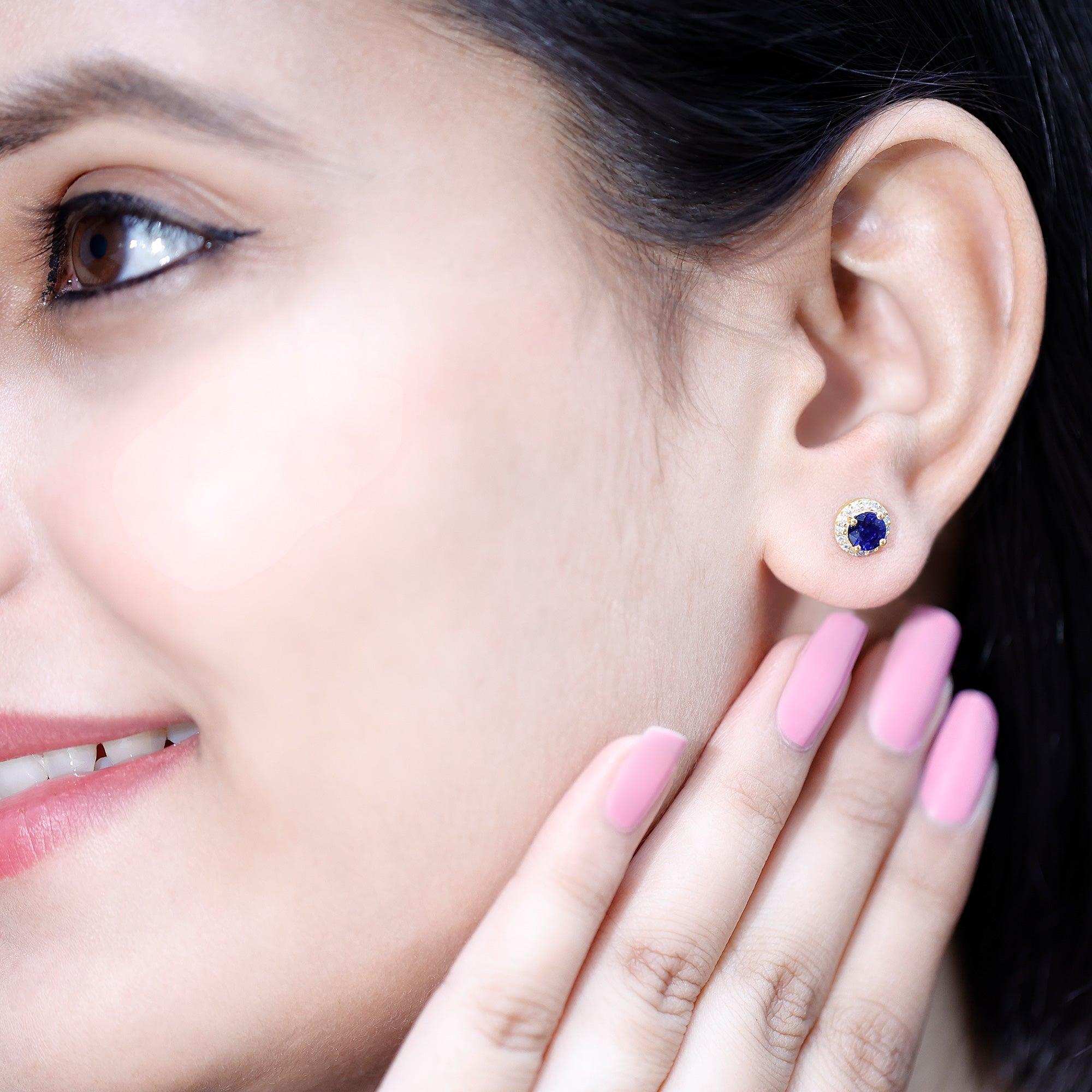 Real 1.9 Carat Blue Sapphire and Diamond Halo Stud Earrings