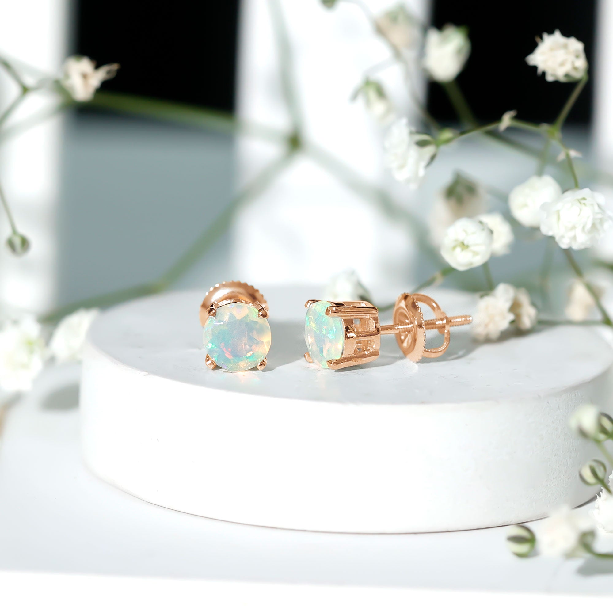 October Birthstone Ethiopian Opal Solitaire Stud Earring