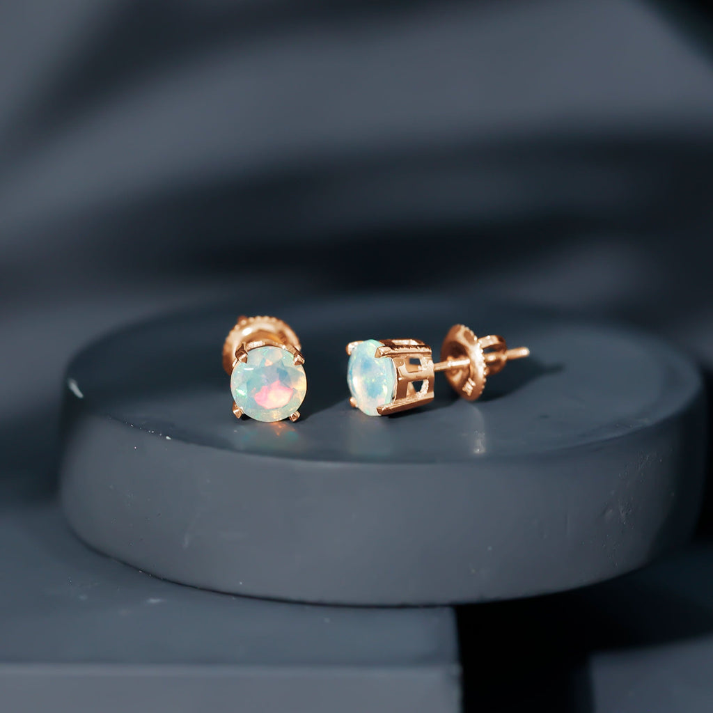 October Birthstone Ethiopian Opal Solitaire Stud Earring