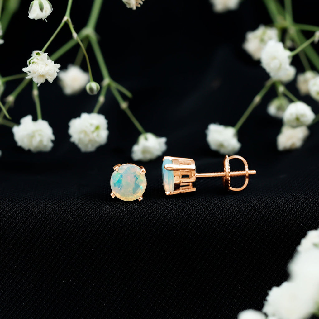 October Birthstone Ethiopian Opal Solitaire Stud Earring