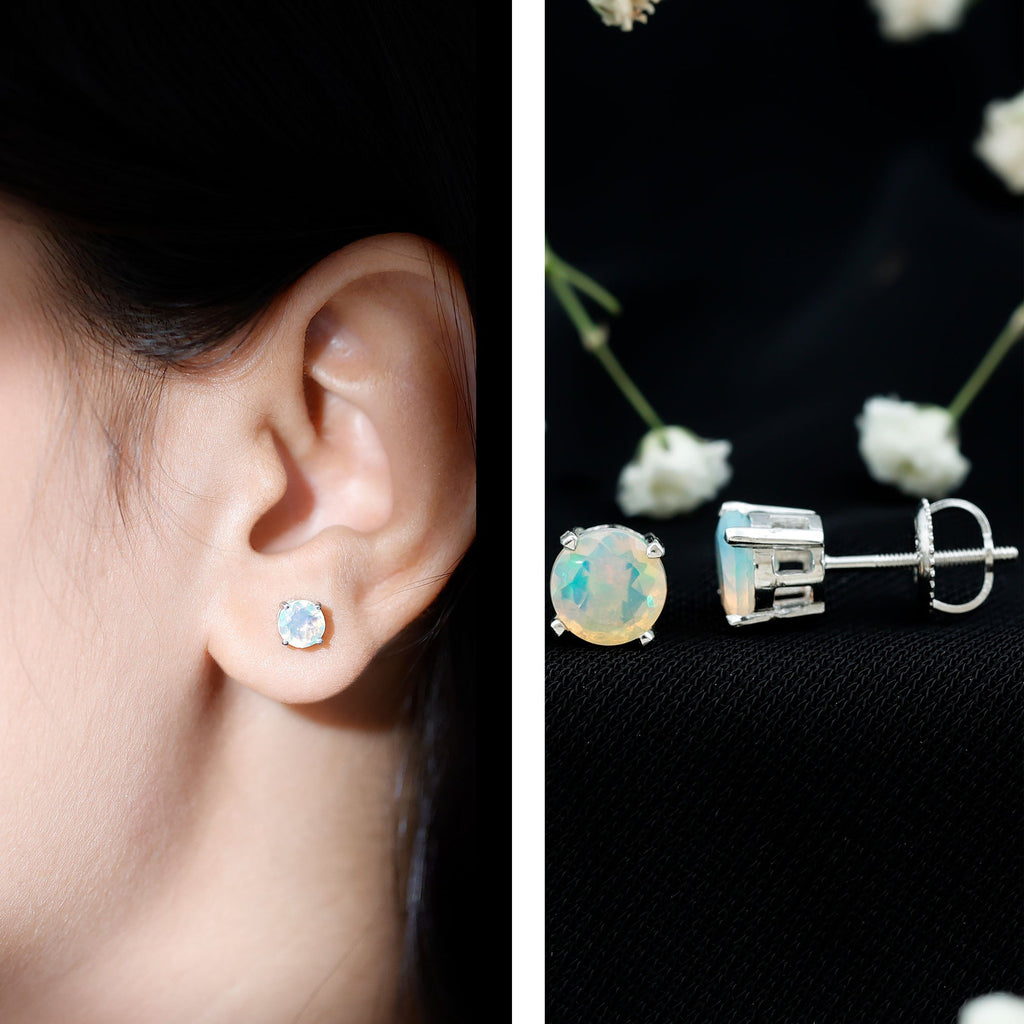 October Birthstone Ethiopian Opal Solitaire Stud Earring