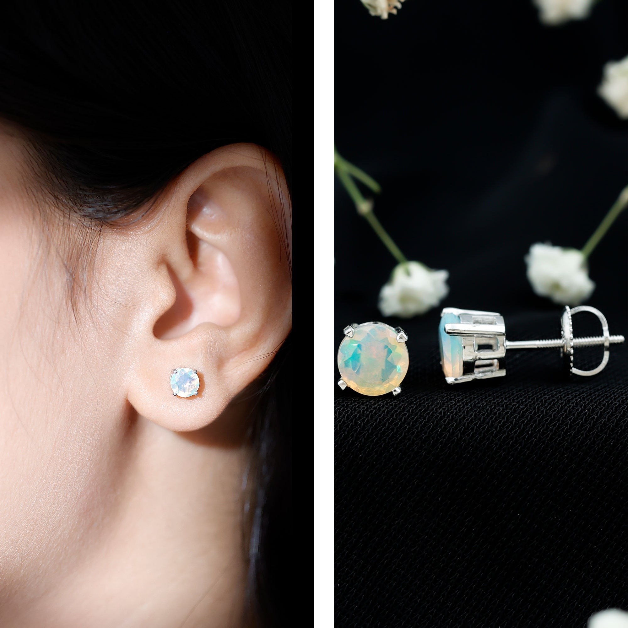 October Birthstone Ethiopian Opal Solitaire Stud Earring