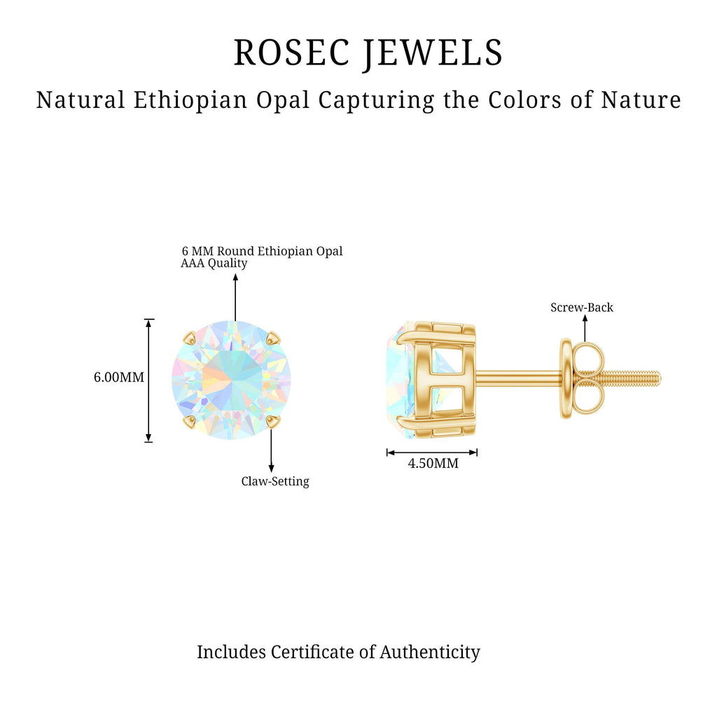 October Birthstone Ethiopian Opal Solitaire Stud Earring