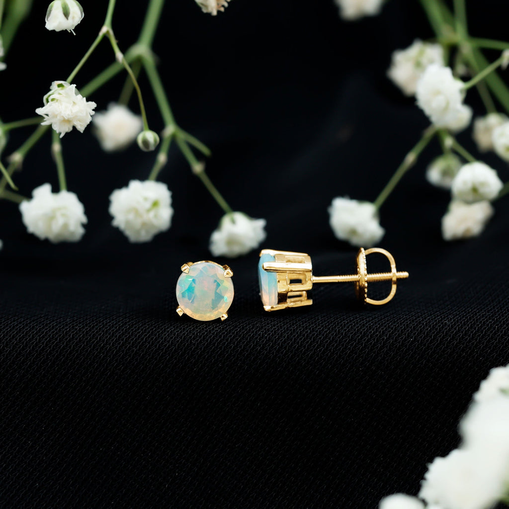 October Birthstone Ethiopian Opal Solitaire Stud Earring