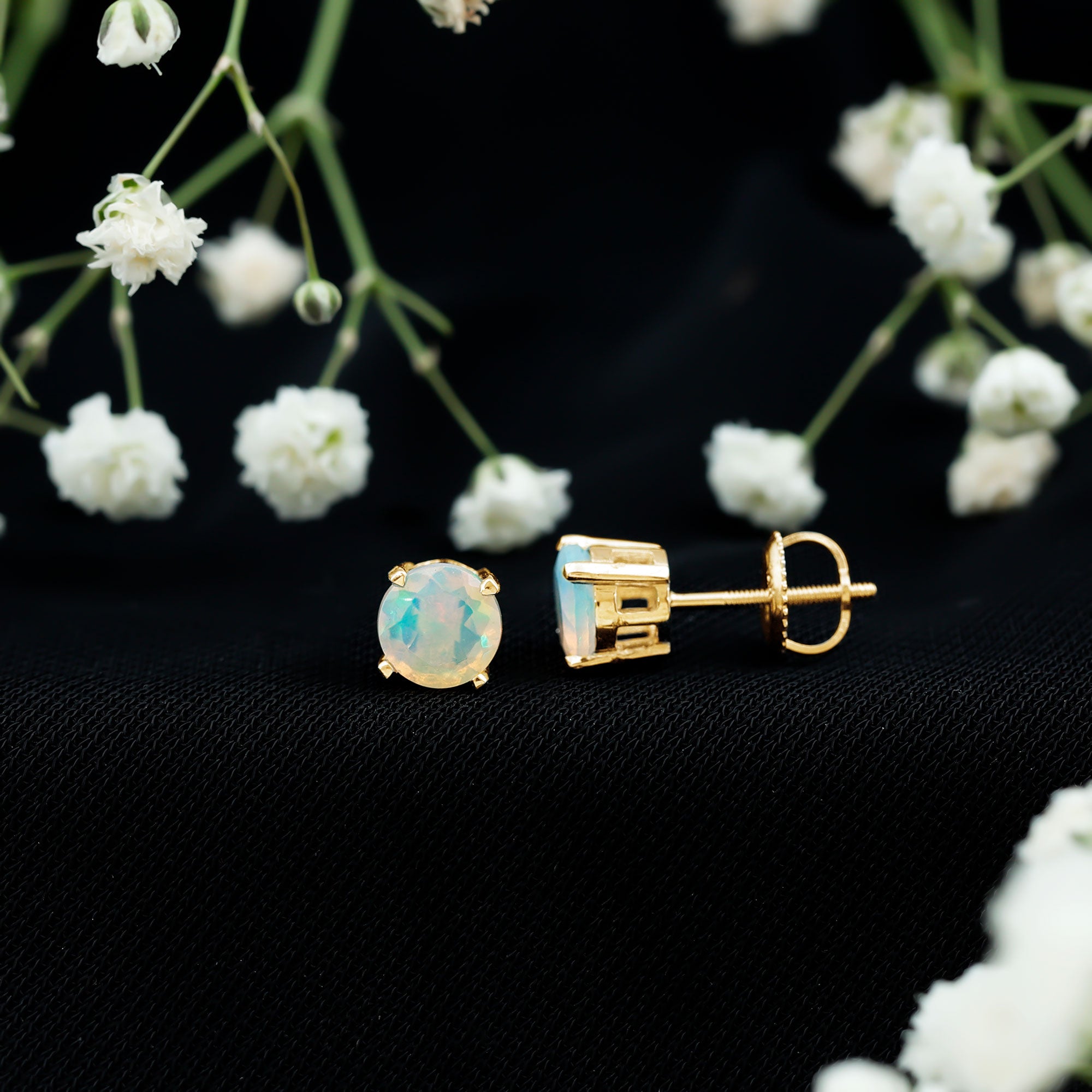 October Birthstone Ethiopian Opal Solitaire Stud Earring