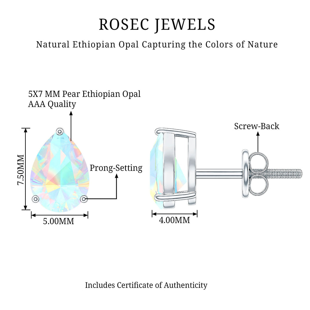 Pear Cut Ethiopian Opal Solitaire Stud Earrings in Gold