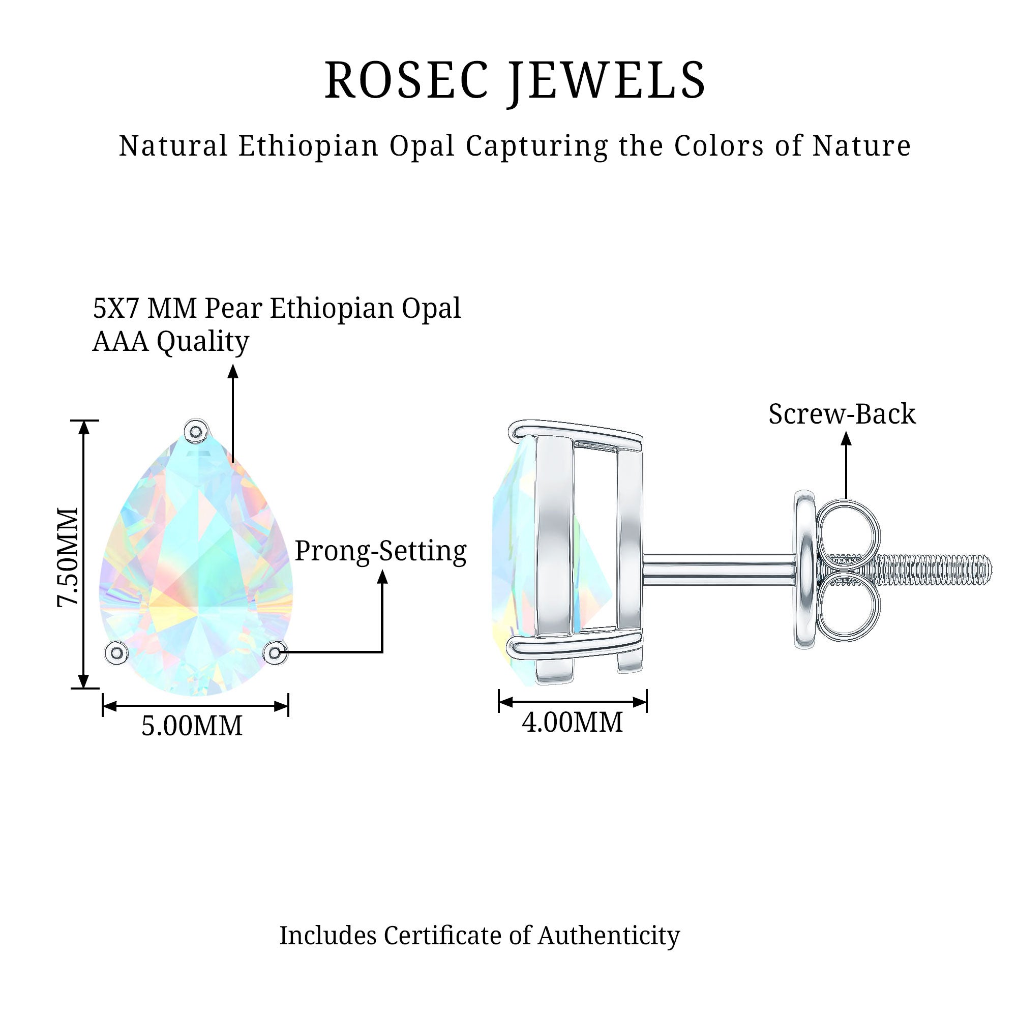 Pear Cut Ethiopian Opal Solitaire Stud Earrings in Gold