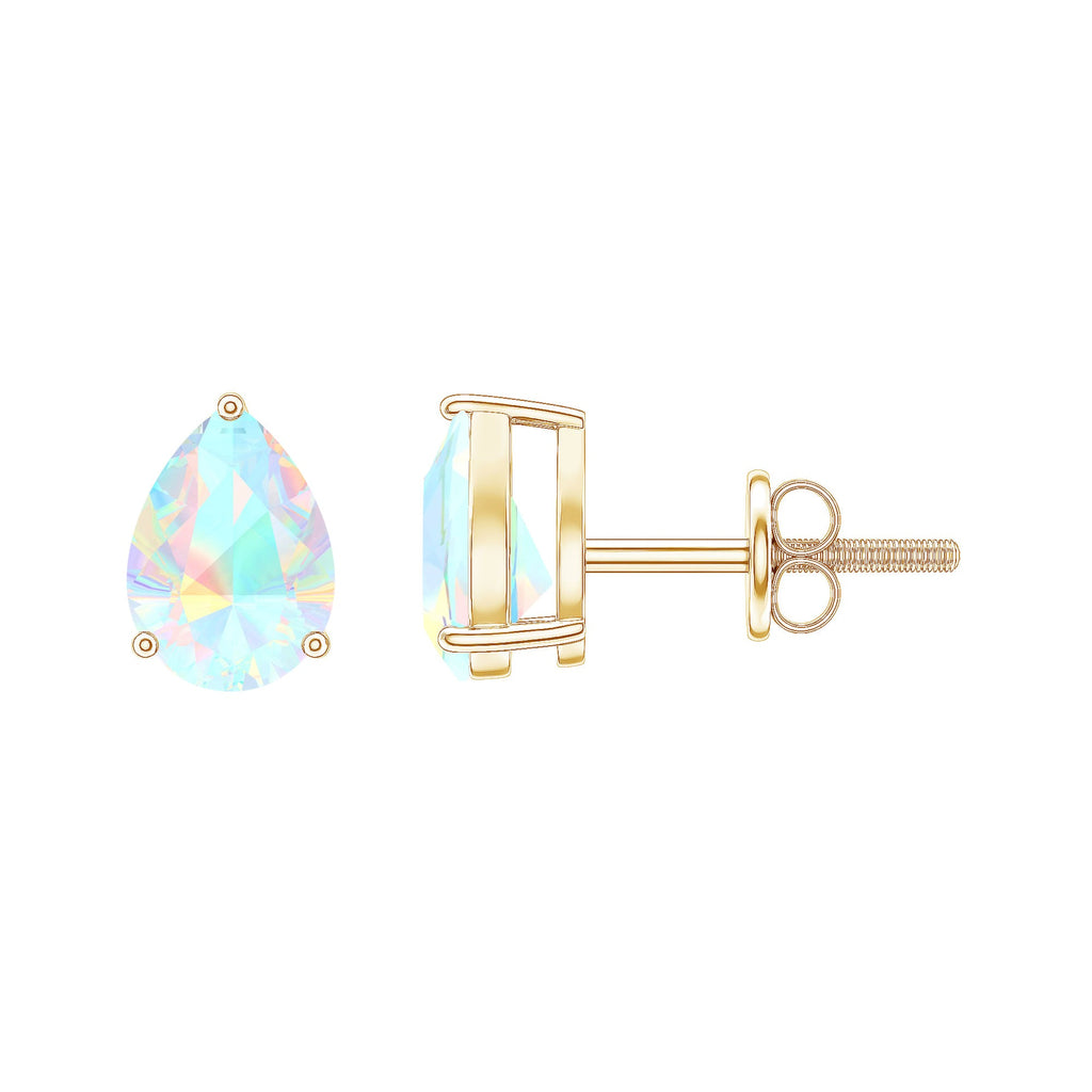 Pear Cut Ethiopian Opal Solitaire Stud Earrings in Gold