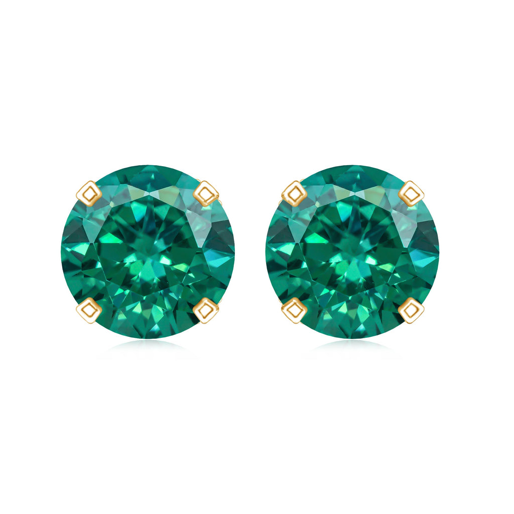 Round Lab Created Emerald Solitaire Stud Earrings with Diamonds
