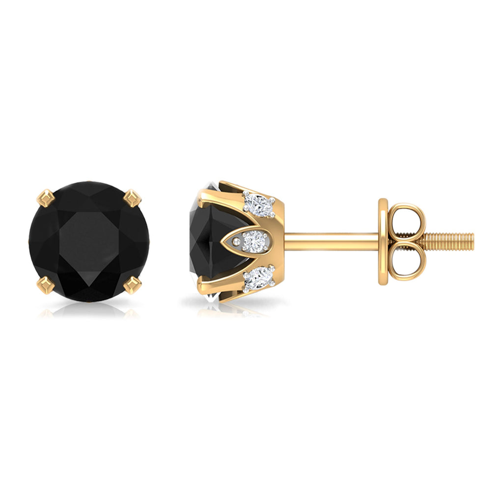 Genuine Black Onyx Diamond Stud Earrings with Certificate