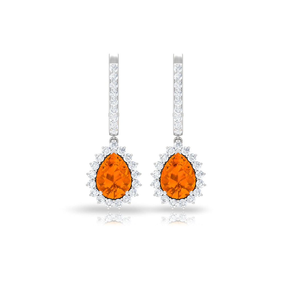 Certified Real 1.2 Carat Fire Opal Teardrop Bridal Earrings with Halo