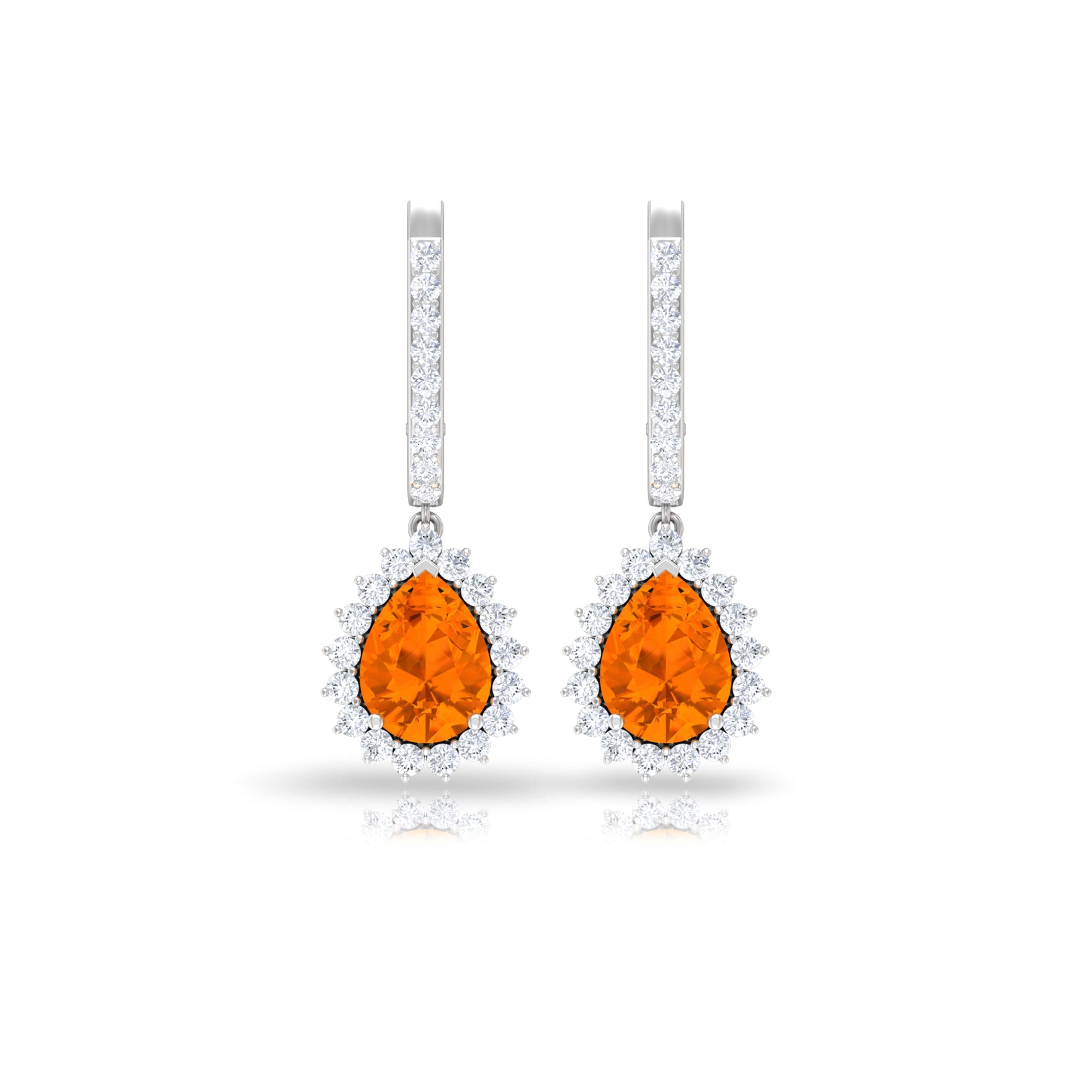 Certified Real 1.2 Carat Fire Opal Teardrop Bridal Earrings with Halo