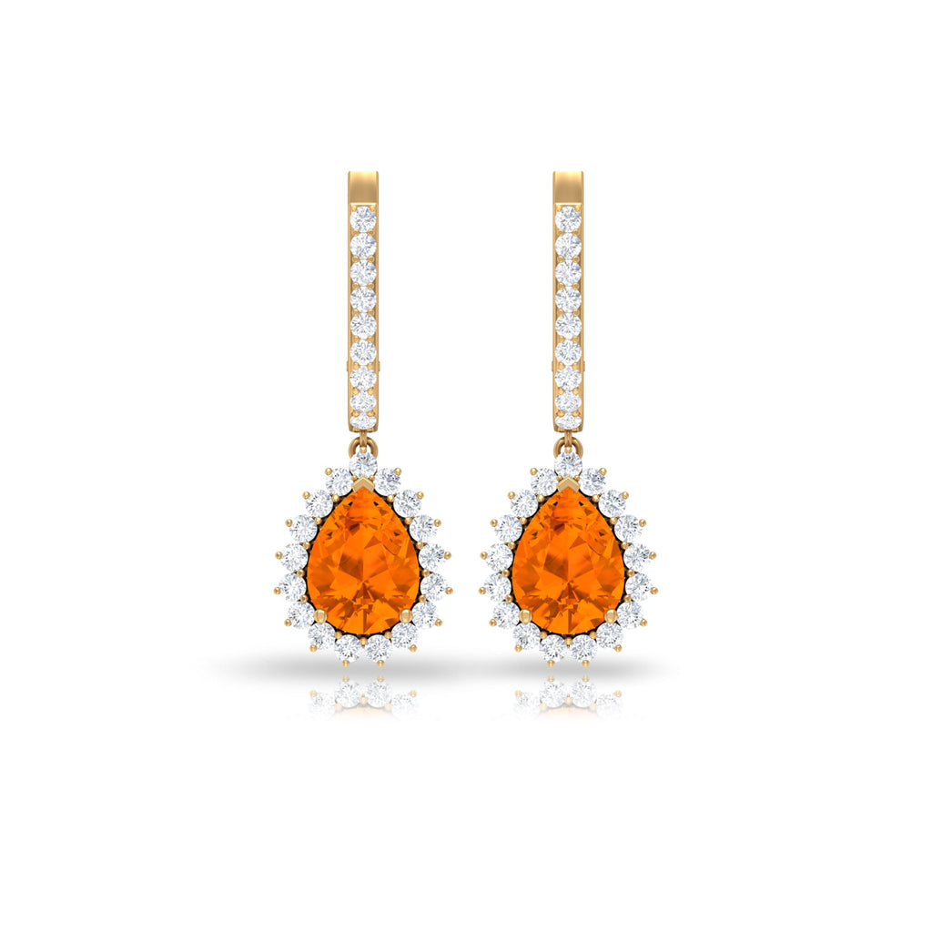 Certified Real 1.2 Carat Fire Opal Teardrop Bridal Earrings with Halo