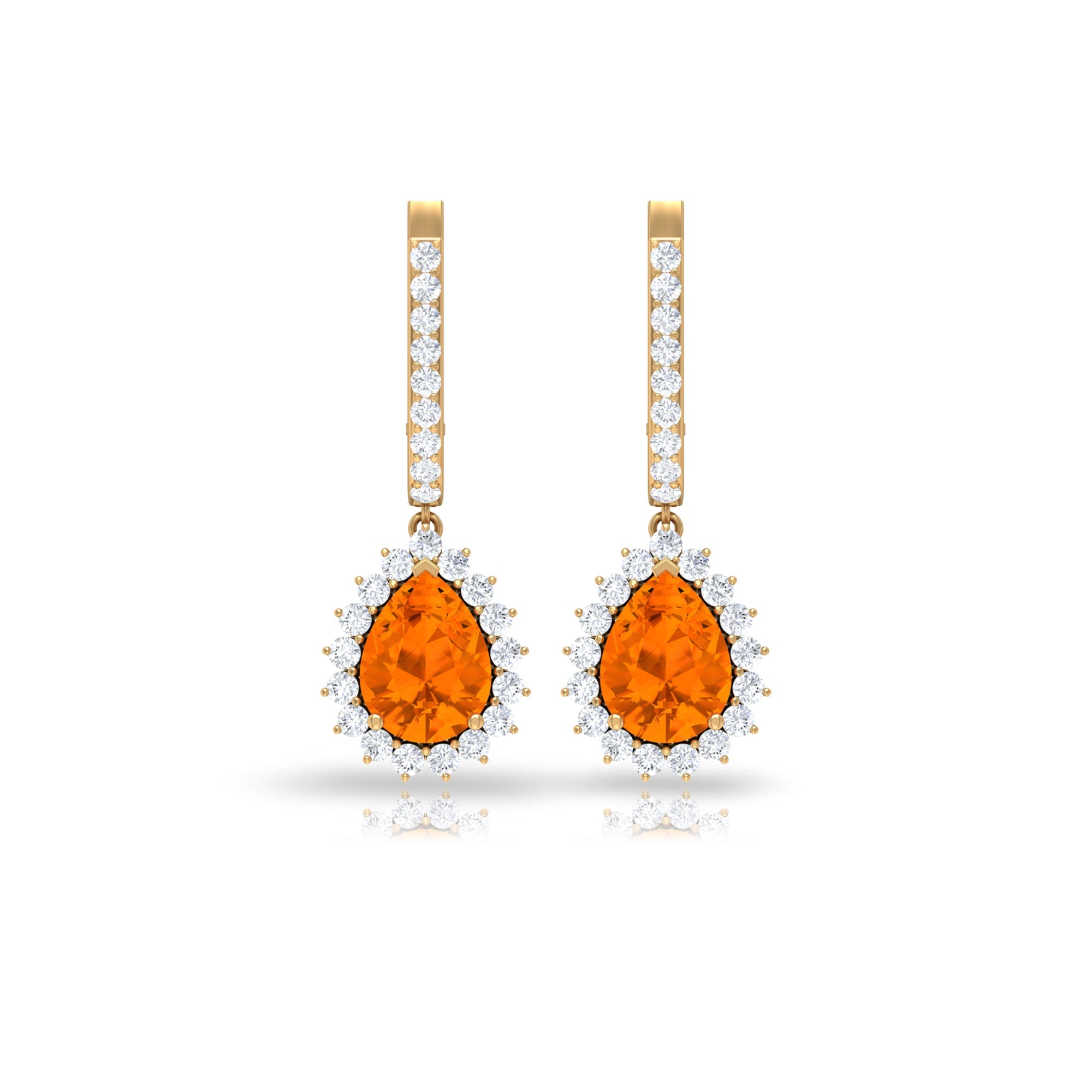 Certified Real 1.2 Carat Fire Opal Teardrop Bridal Earrings with Halo