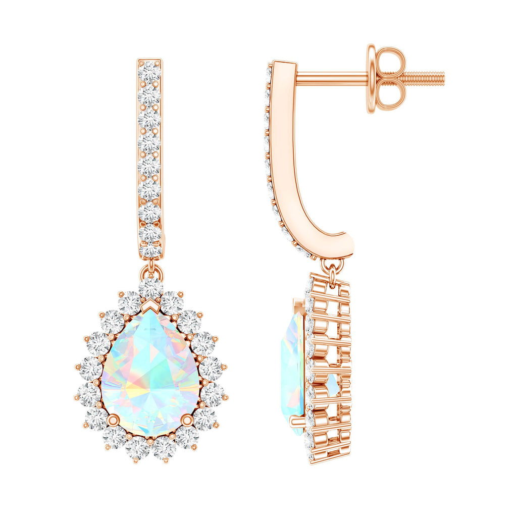 Natural Ethiopian Opal Teardrop Bridal Earrings with Moissanite Accent