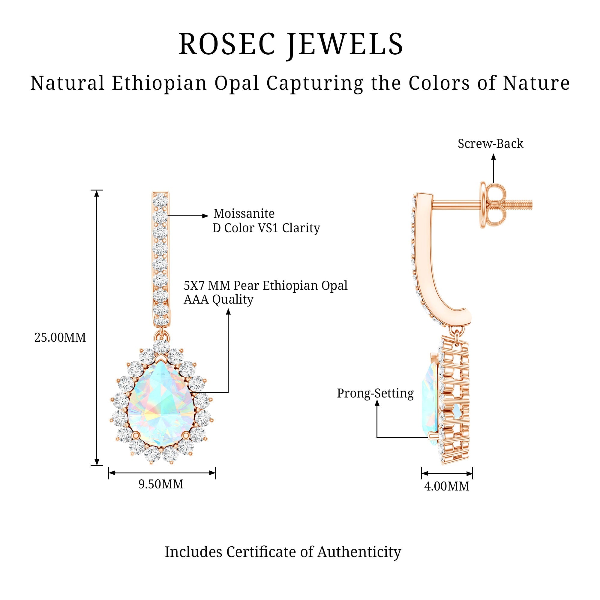 Natural Ethiopian Opal Teardrop Bridal Earrings with Moissanite Accent