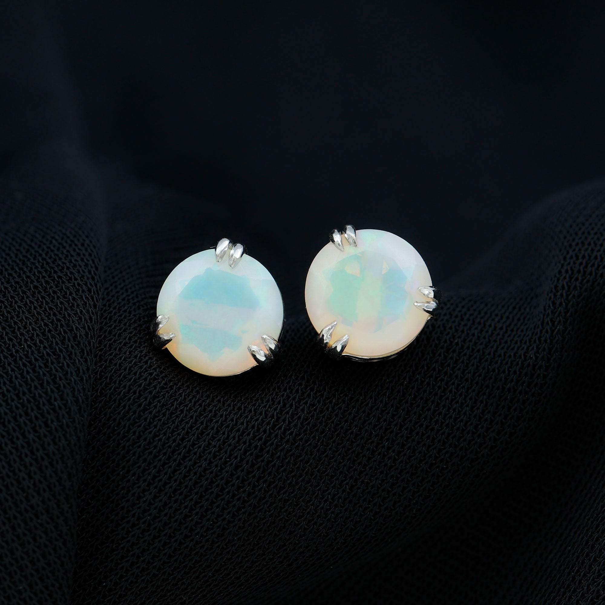 4 Carat Ethiopian Opal Solitaire Stud Earrings in Double Prong Setting