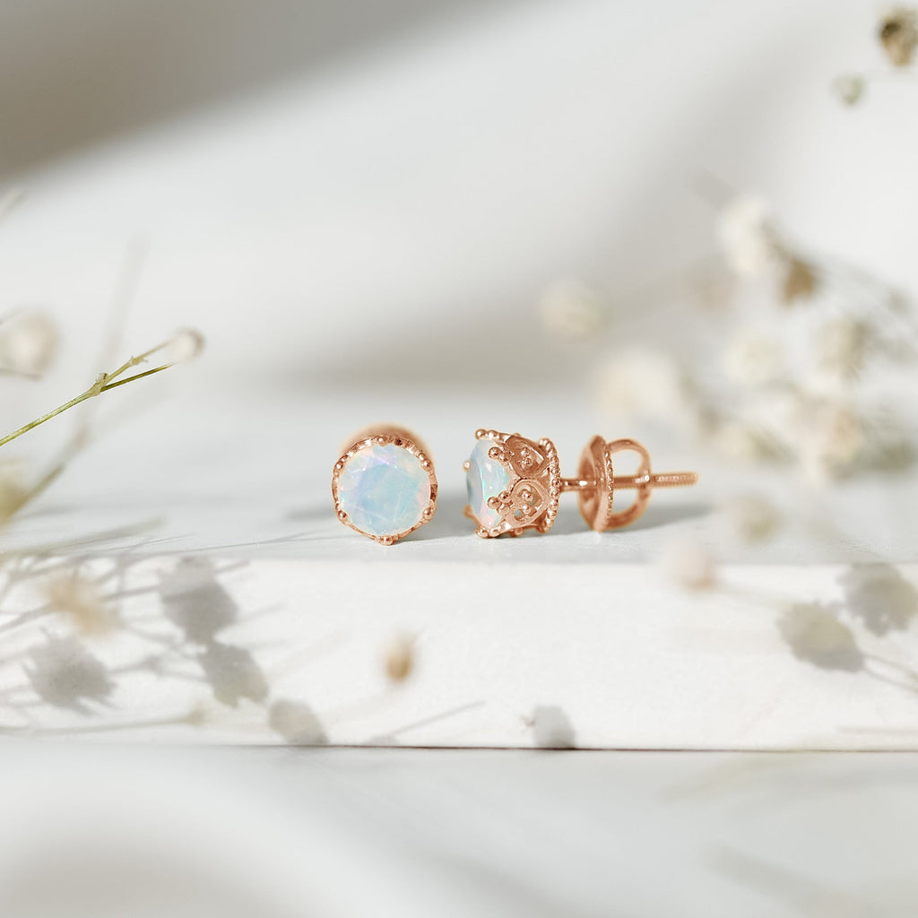 Natural Ethiopian Opal Crown Stud Earrings with Screw Back