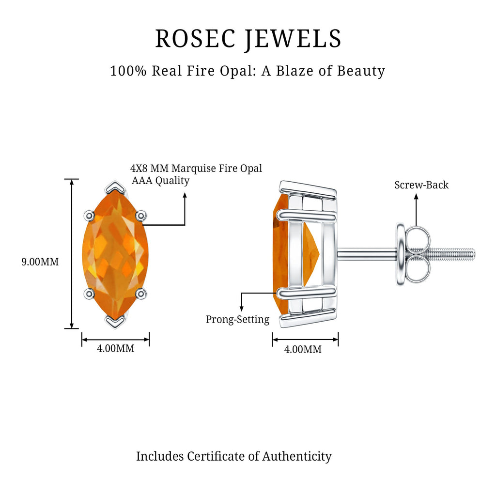 Natural Marquise Fire Opal Stud Earrings with Screw Back
