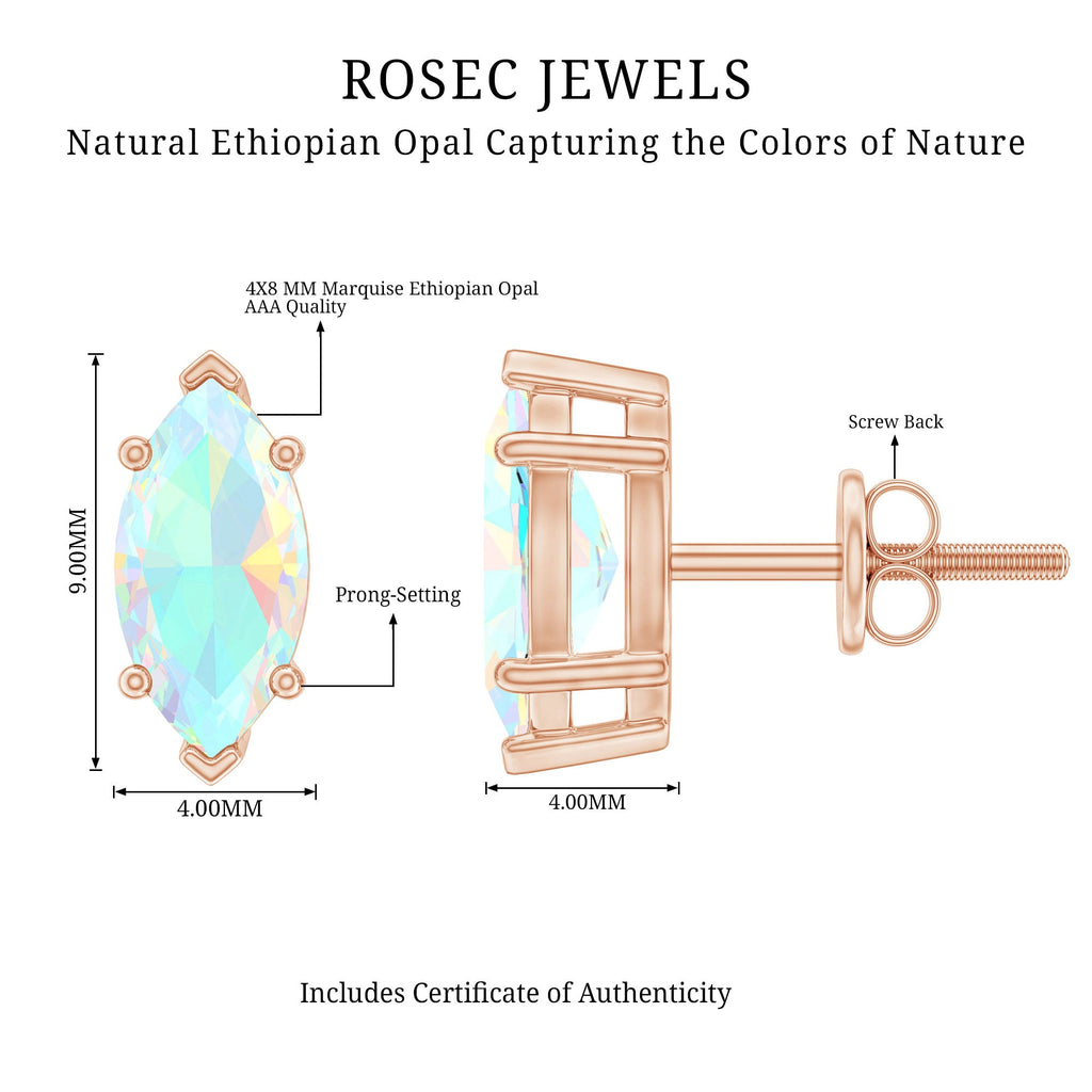 Certified Real Marquise Ethiopian Opal Earrings with Screw Back