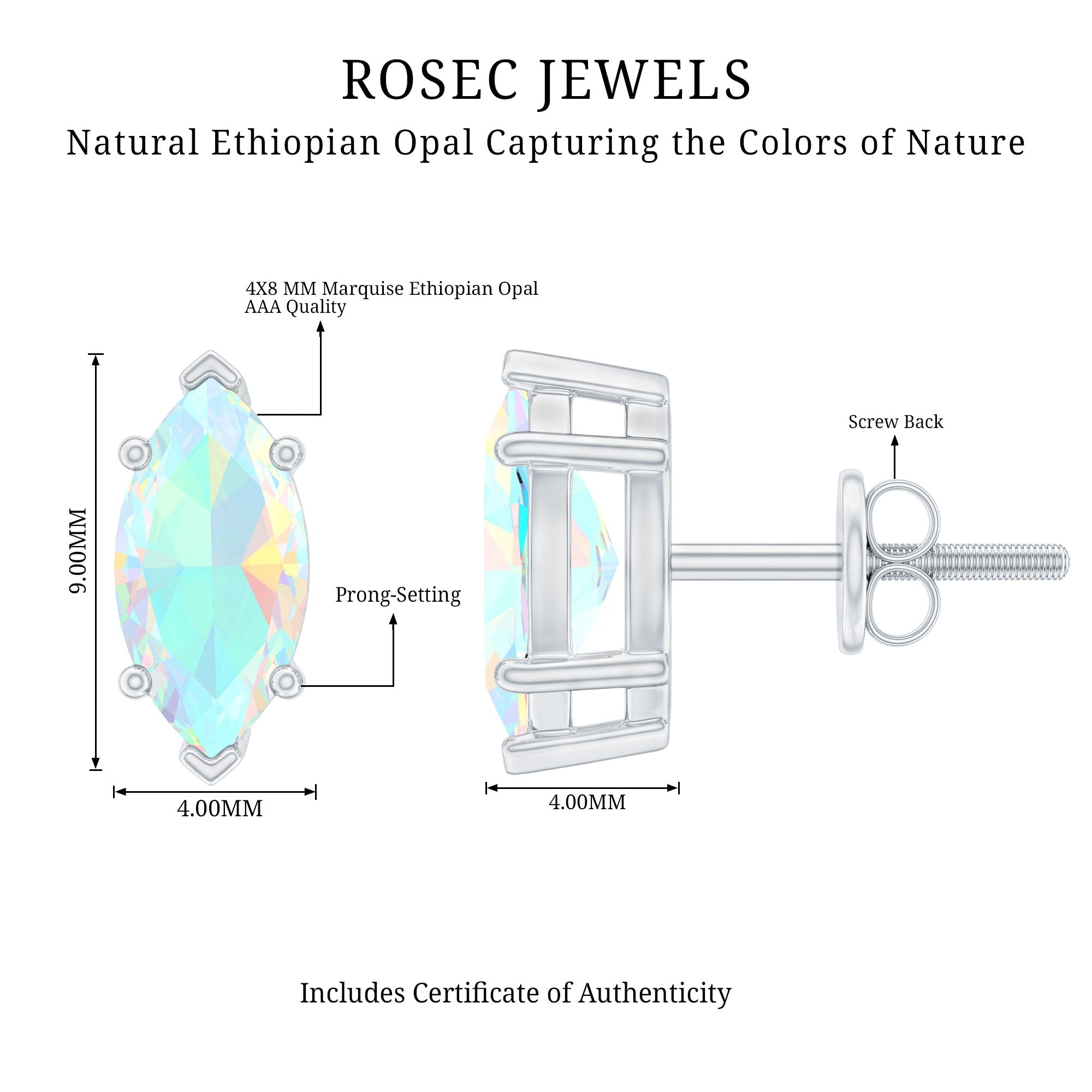 Certified Real Marquise Ethiopian Opal Earrings with Screw Back