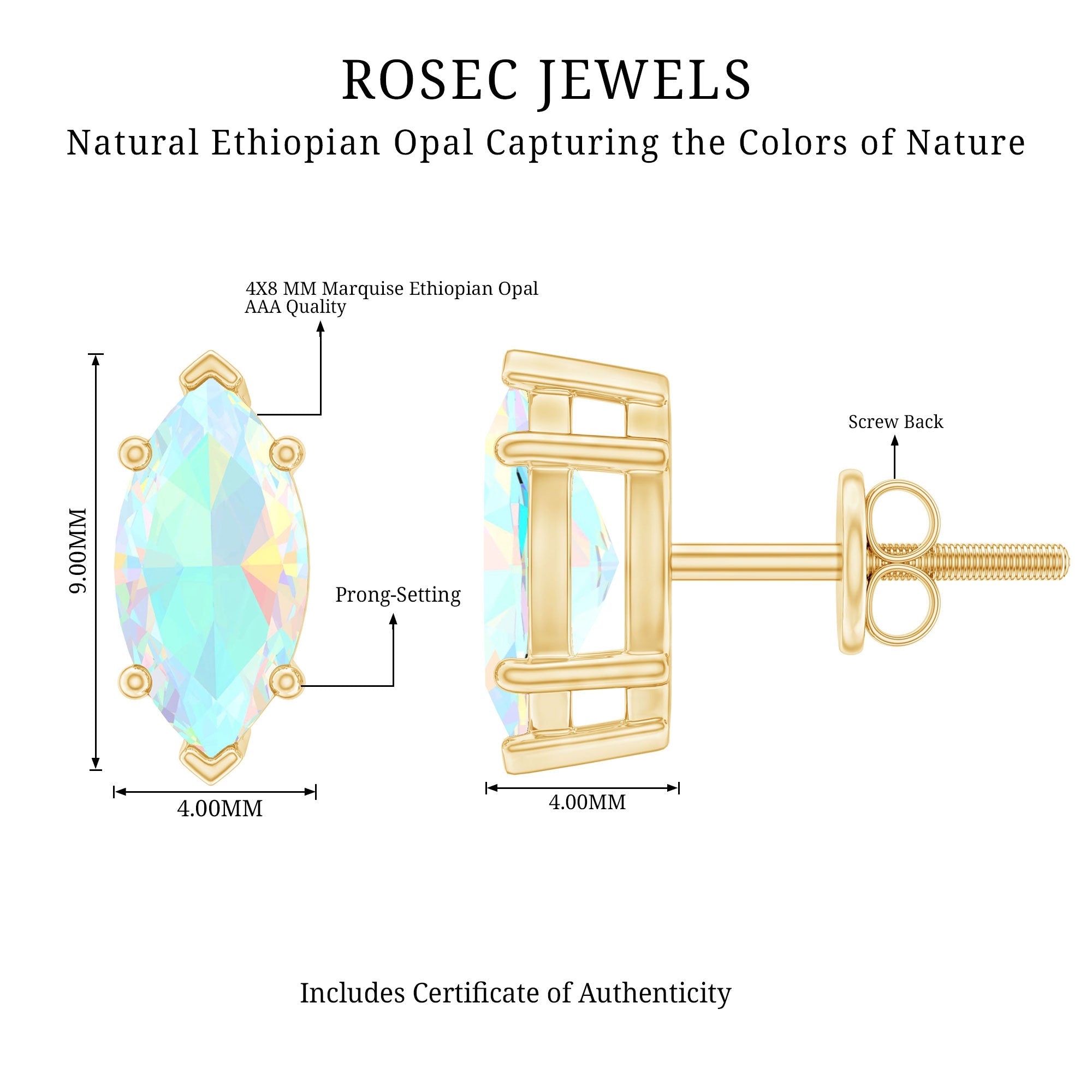 Certified Real Marquise Ethiopian Opal Earrings with Screw Back
