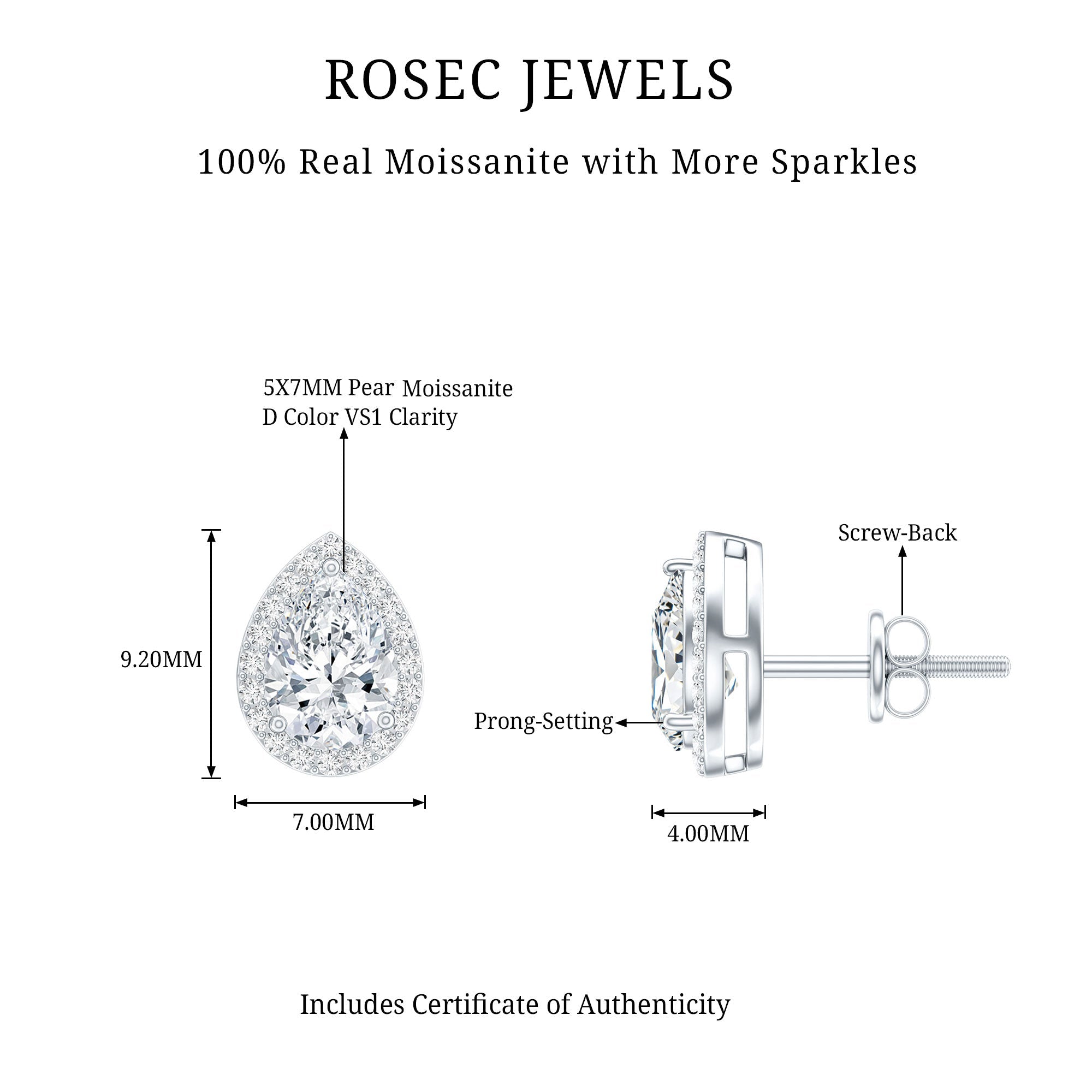 1.5 Carat Classic Moissanite Teardrop Stud Earrings with Halo