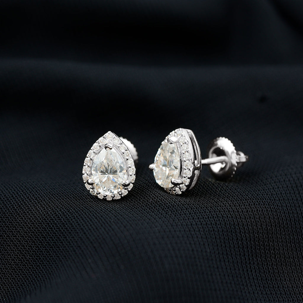 1.5 Carat Classic Moissanite Teardrop Stud Earrings with Halo