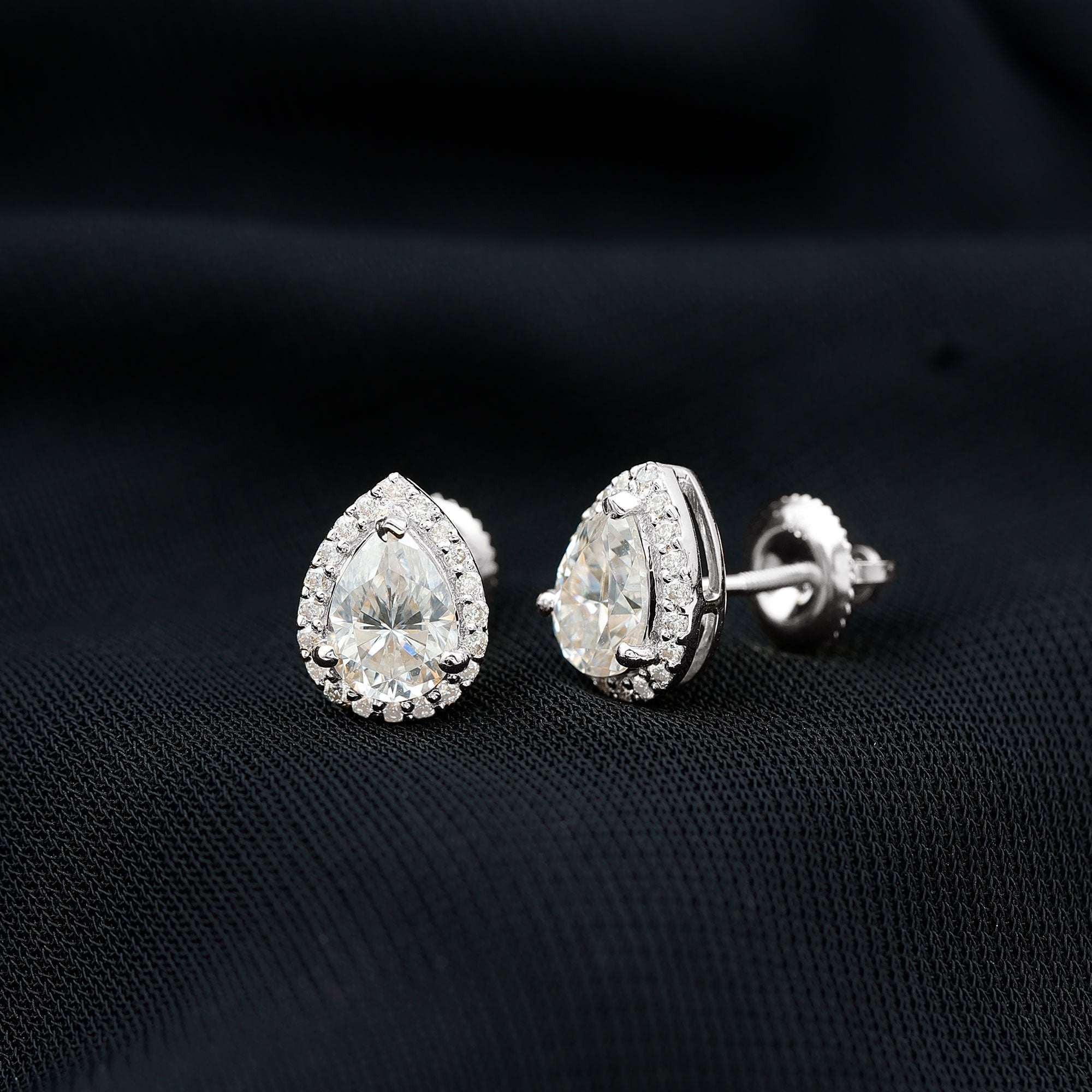 1.5 Carat Classic Moissanite Teardrop Stud Earrings with Halo